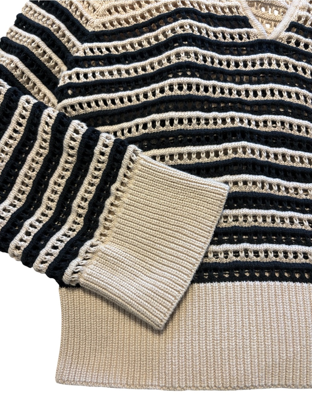 J. Crew Crochet Sailor Collar Sweater in Stripe M Tan Black Beachy Nautical - Picture 4 of 7